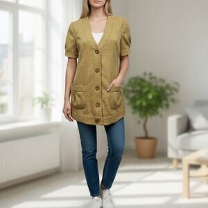 NWT Anthropologie Tabitha Tweed Blazer Cardigan Jacket 10 Short Sleeve Mustard